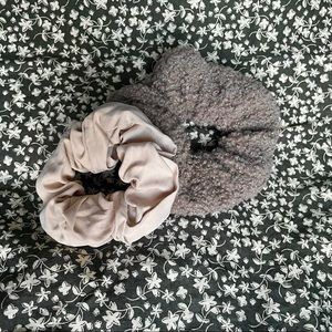 Last Chance 7/18! Fuzzy Gray and Tan Hair Scrunchies